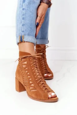 Zamszowe Ażurowe Botki Maciejka Rude 04040-29