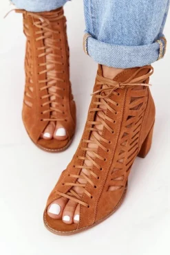 Zamszowe Ażurowe Botki Maciejka Rude 04040-29