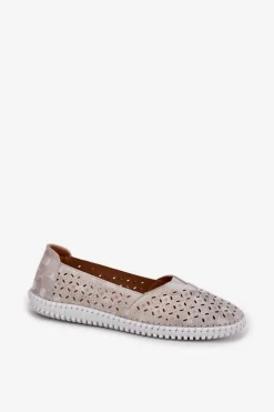 Zamszowe Ażurowe Półbuty Damskie Złoto-Szare Chulieta