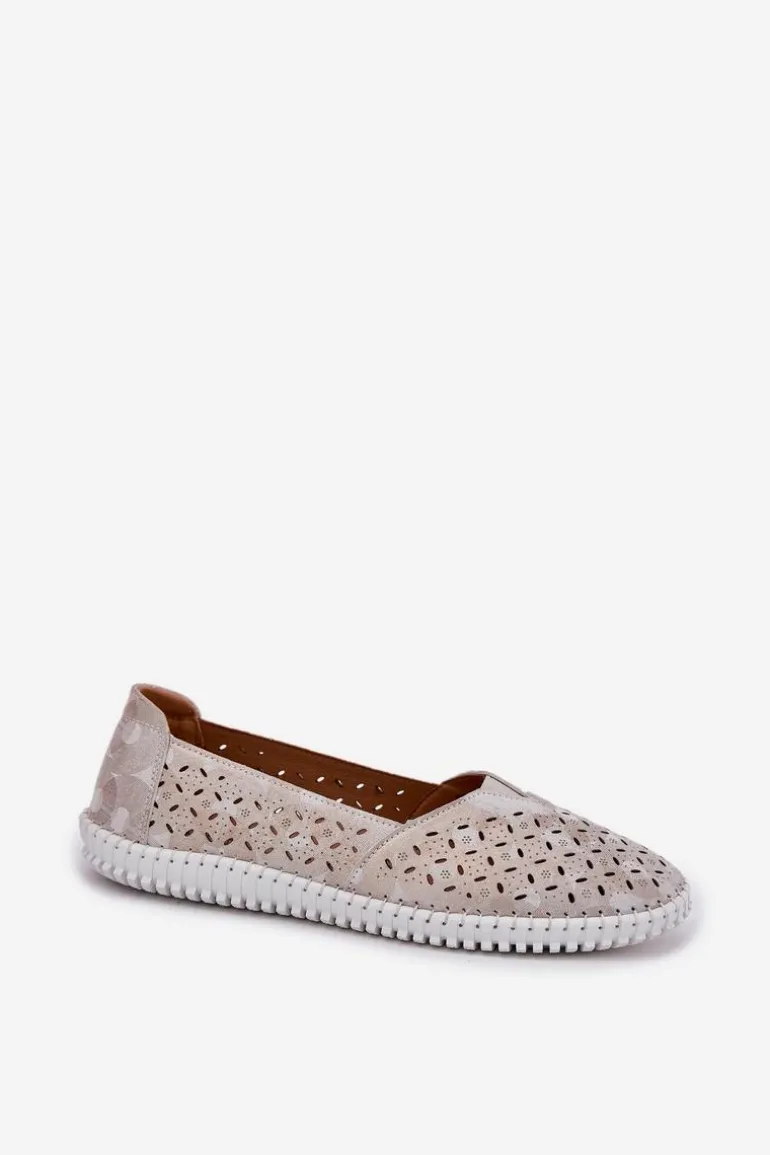 Zamszowe Ażurowe Półbuty Damskie Złoto-Szare Chulieta