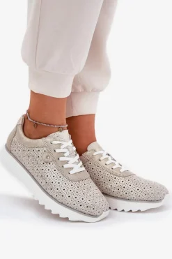 Zamszowe Ażurowe Sneakersy Na Platformie LR51-927 Złote