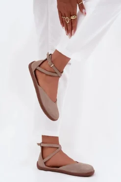 Zamszowe Baleriny Damskie Barefoot Z Paskami Zazoo 191 Szare