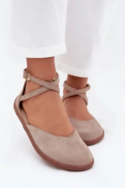 Zamszowe Baleriny Damskie Barefoot Z Paskami Zazoo 191 Szare