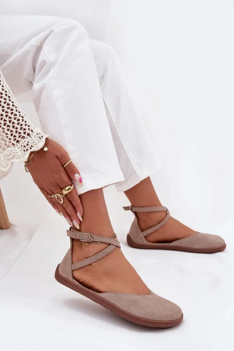 Zamszowe Baleriny Damskie Barefoot Z Paskami Zazoo 191 Szare