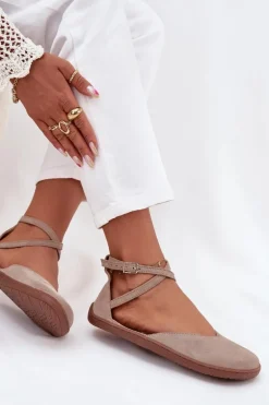 Zamszowe Baleriny Damskie Barefoot Z Paskami Zazoo 191 Szare