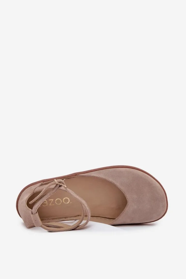 Zamszowe Baleriny Damskie Barefoot Z Paskami Zazoo 191 Szare