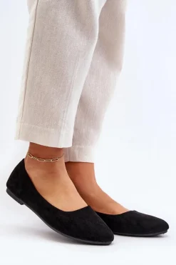 Zamszowe Baleriny Damskie Czarne Kommia