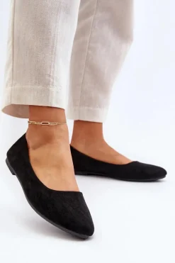 Zamszowe Baleriny Damskie Czarne Kommia