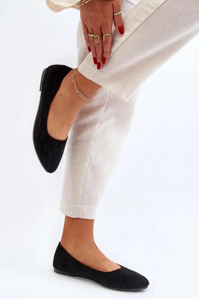 Zamszowe Baleriny Damskie Czarne Kommia