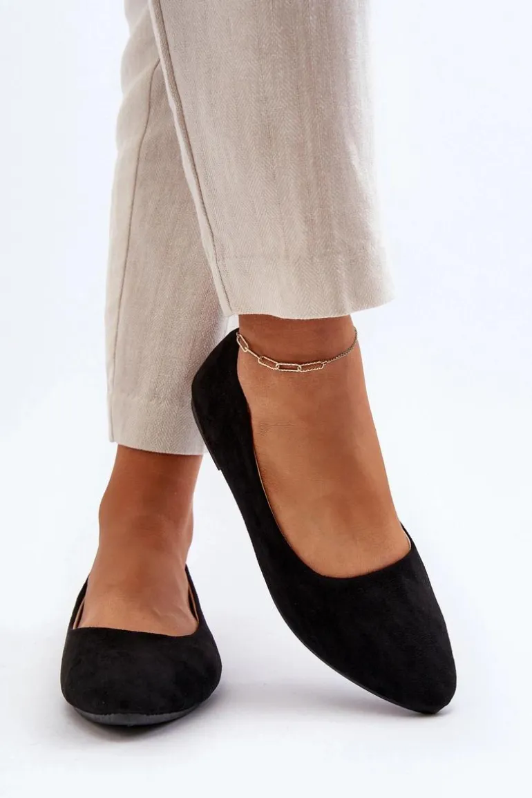 Zamszowe Baleriny Damskie Czarne Kommia