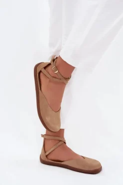 Zamszowe Baleriny Damskie Barefoot Z Paskami Zazoo 191 Beżowe