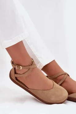 Zamszowe Baleriny Damskie Barefoot Z Paskami Zazoo 191 Beżowe