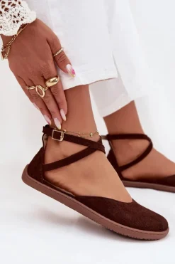 Zamszowe Baleriny Damskie Barefoot Z Paskami Zazoo 191 Czekoladowe