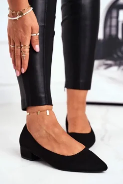 Zamszowe Baleriny Na Obcasie Czarne Elivia