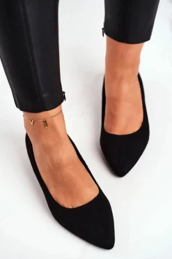 Zamszowe Baleriny Na Obcasie Czarne Elivia