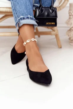 Zamszowe Baleriny Na Obcasie S.Barski Czarne