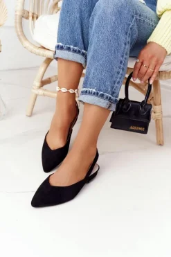 Zamszowe Baleriny Na Obcasie S.Barski Czarne