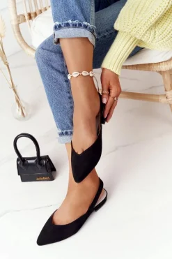 Zamszowe Baleriny Na Obcasie S.Barski Czarne