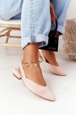 Zamszowe Baleriny Na Obcasie S.Barski Różowe