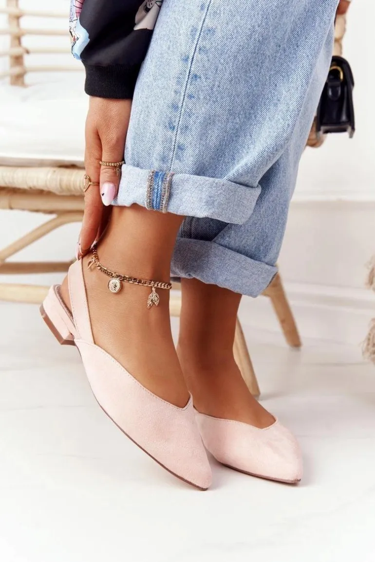 Zamszowe Baleriny Na Obcasie S.Barski Różowe