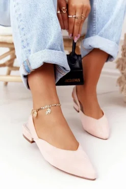 Zamszowe Baleriny Na Obcasie S.Barski Różowe