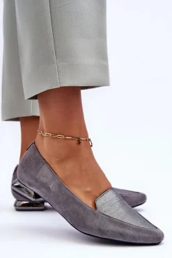 Zamszowe Baleriny Na Płaskim Obcasie Szare Loxes