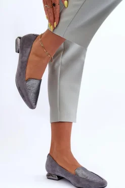 Zamszowe Baleriny Na Płaskim Obcasie Szare Loxes