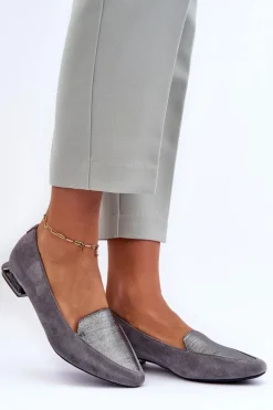 Zamszowe Baleriny Na Płaskim Obcasie Szare Loxes
