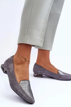 Zamszowe Baleriny Na Płaskim Obcasie Szare Loxes