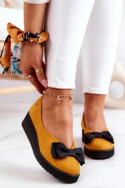 Zamszowe Baleriny Na Platformie Maciejka 05062-07 Żółte