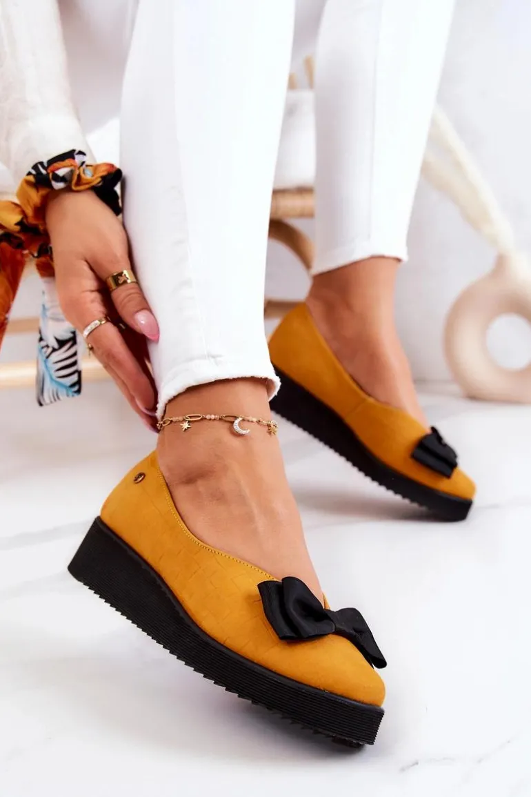 Zamszowe Baleriny Na Platformie Maciejka 05062-07 Żółte