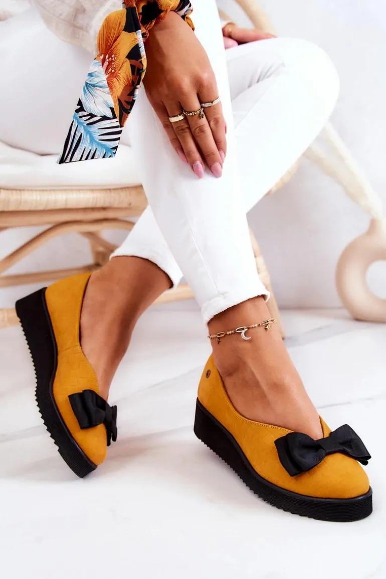 Zamszowe Baleriny Na Platformie Maciejka 05062-07 Żółte