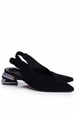 Zamszowe Baleriny Na Srebrnym Obcasie Laura Messi 2127 Czarne