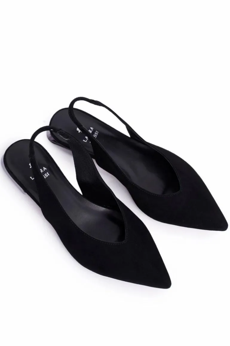 Zamszowe Baleriny Na Srebrnym Obcasie Laura Messi 2127 Czarne