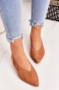 Zamszowe Baleriny Na Złotym Obcasie Laura Messi 2127 Camel