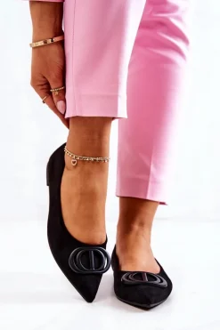 Zamszowe Baleriny W Szpic Czarne Neriso