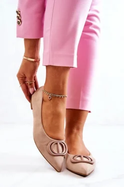 Zamszowe Baleriny W Szpic Beżowe Neriso