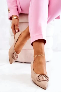 Zamszowe Baleriny W Szpic Beżowe Neriso