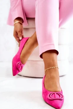 Zamszowe Baleriny W Szpic Różowe Neriso