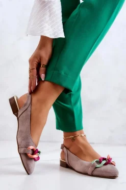 Zamszowe Baleriny Z Łańcuchem Lewski Shoes 3125 Beżowe
