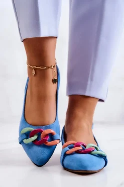 Zamszowe Baleriny Z Łańcuchem Lewski Shoes 3125 Niebieskie