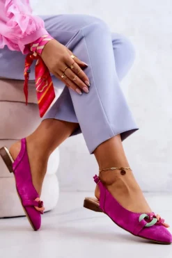 Zamszowe Baleriny Z Łańcuchem Lewski Shoes 3125 Fuksja
