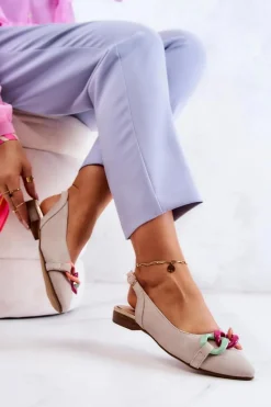 Zamszowe Baleriny Z Łańcuchem Lewski Shoes 3125 Jasnobeżowe