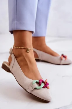 Zamszowe Baleriny Z Łańcuchem Lewski Shoes 3125 Jasnobeżowe
