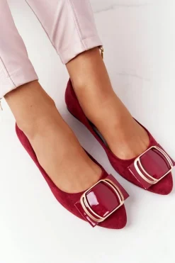 Zamszowe Baleriny Z Klamrą Sergio Leone BL623 Bordowe