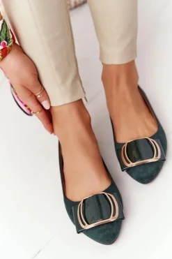 Zamszowe Baleriny Z Klamrą Sergio Leone BL623 Zielone