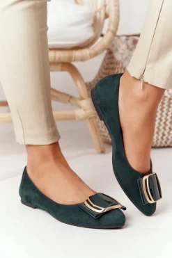 Zamszowe Baleriny Z Klamrą Sergio Leone BL623 Zielone