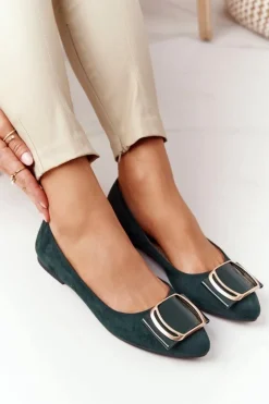 Zamszowe Baleriny Z Klamrą Sergio Leone BL623 Zielone