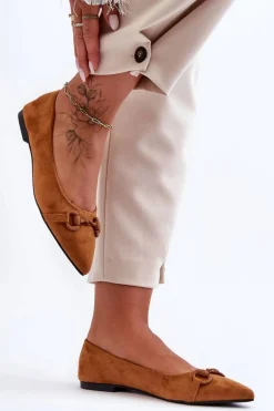 Zamszowe Baleriny Z Ozdobą Brązowe Noldaia