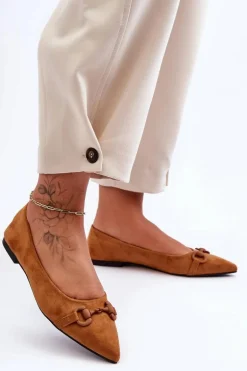 Zamszowe Baleriny Z Ozdobą Brązowe Noldaia